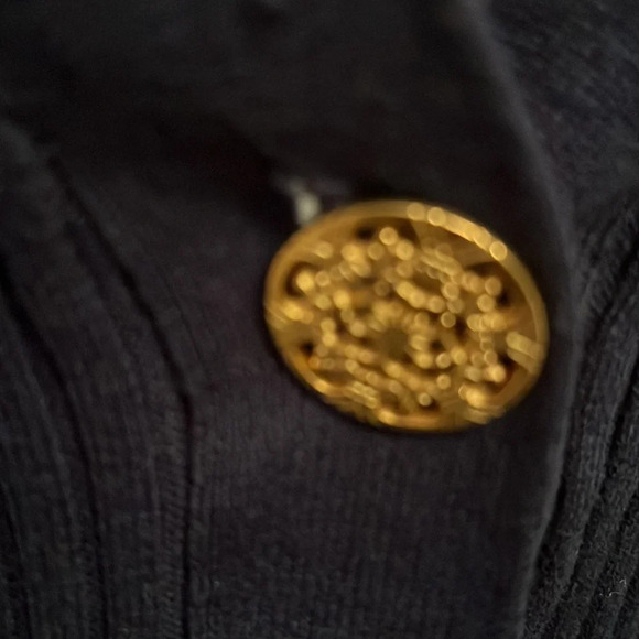 Soft Surroundings Cardigan Sweater Navy Blue Ribbed Gold Buttons Size Small - Picture 3 of 6